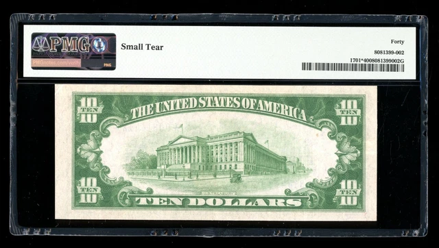 DBR 1934 $10 Silver STAR Fr. 1701* PMG XF-40 Serial *00814412A 2