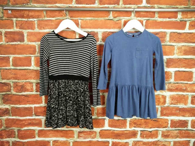 Girls Bundle Age 3-4 Years Next M&S T-Shirt Dress Black Stripe Plain Cats 104Cm