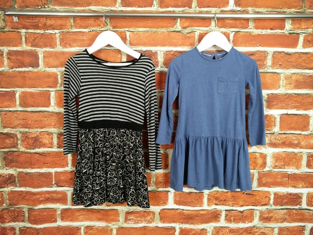 Girls Bundle Age 3-4 Years Next M&S T-Shirt Dress Black Stripe Plain Cats 104Cm