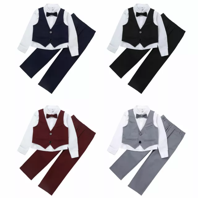 Kids Boys Party Suits Birthday Party Set Long Sleeve Shirt Vest Long Pants Suit