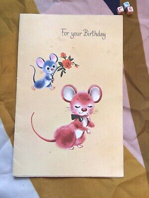 Antique  Birthday Greeting Card , Very Cute Mice Scene