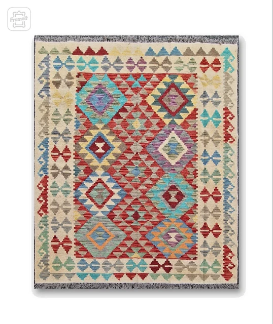 Grand Tapis Kilim Laine Tissé Main – 245x176 Cm – Motifs Géométriques – Afghanistan