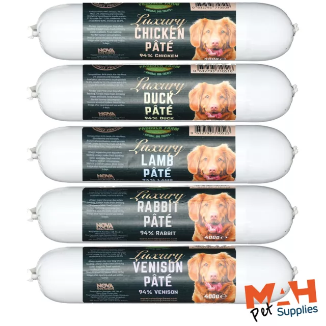 Natural Dog Treat Luxury Pate for Dogs Paddock Farm 6 Flavours High Value Treat