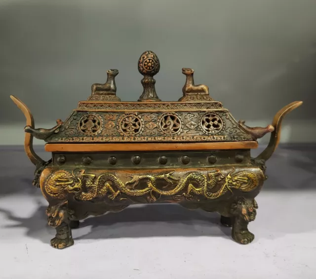 collectable Decorated Old Handwork bronze Carved Dragon Incense Burners