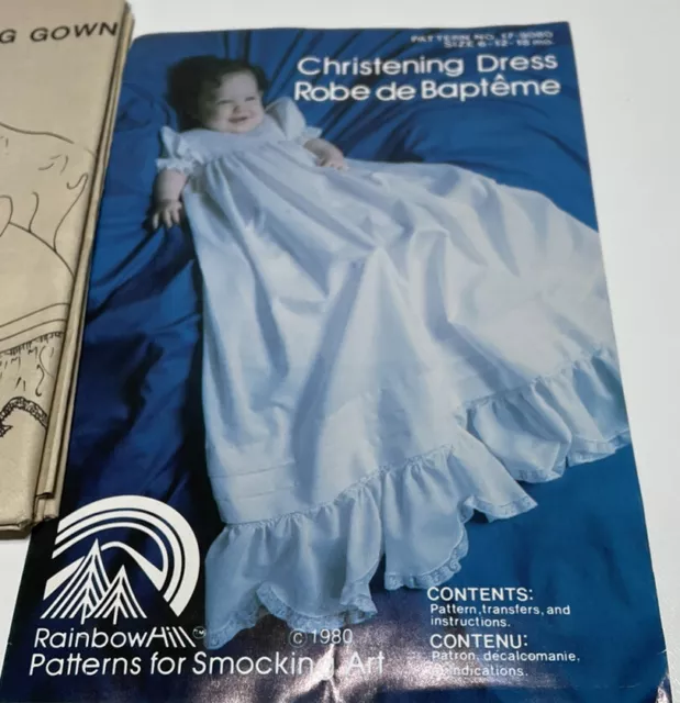 Vtg 1980s Baby Christening Dress SEWING PATTERN Cut To 12 Mo. Smocking On Bodice