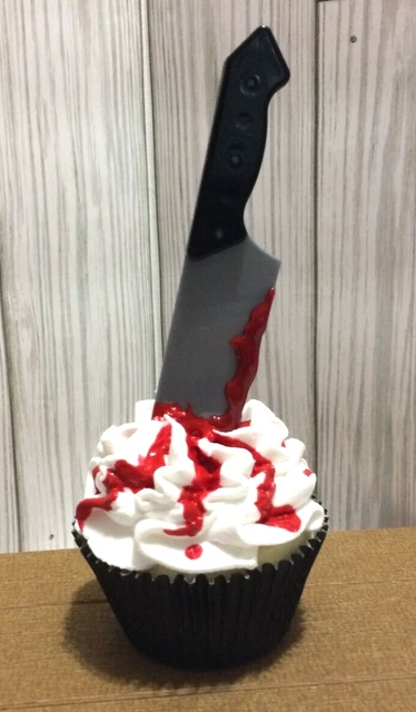 Halloween Slasher Bloody Knife Whipped Cream Fake Cupcake Tiered Tray Decoration
