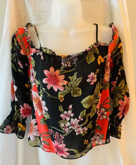 GUESS Womens Cold Shoulder Floral Top XS