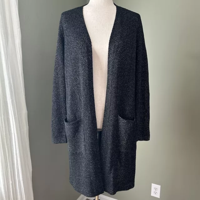 Eileen fisher merino wool long sparkle black cardigan size medium women’s