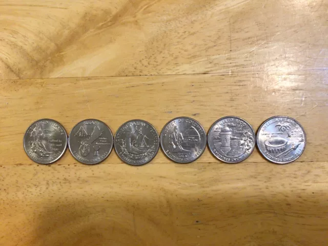2009 D Quarters Complete Set Of 6, DC and Territories, BU Nice Coins
