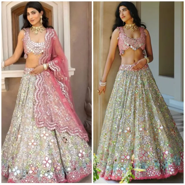 Sequins Mirror Work Lehenga Choli Wedding Wear Lengha Chunri Sari Saree Dress