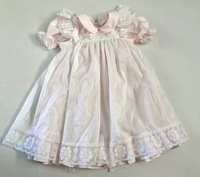 Vintage Bryan Girls Prairie Dress White Lace Pinafore Floral Pastel Pink Size 6