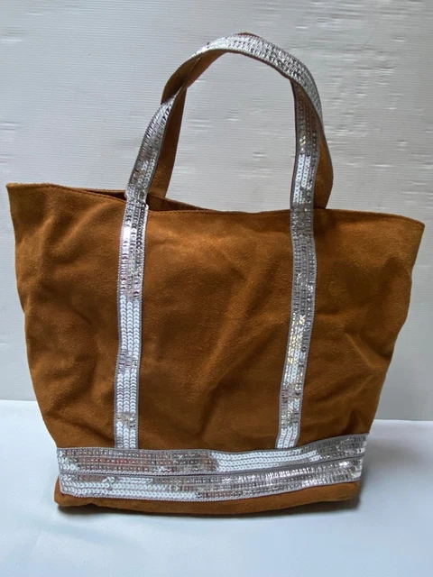 Sac Cabas Daim Cuir Bleu Électrique à Paillettes Argentées - Occasion Bon État