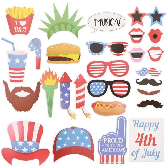 27 pz oggetti di scena cabine fotografiche patriottiche bambù bandiere americane decorazione torta