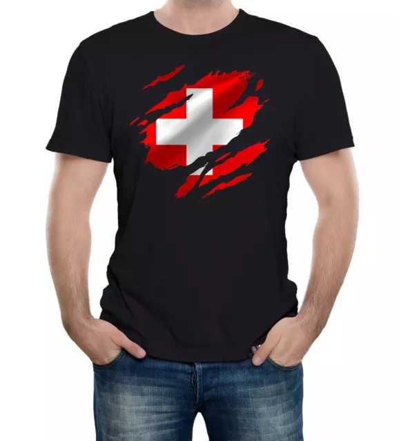 Torn Switzerland Flag Men's T-Shirt Swiss Bern Country national football