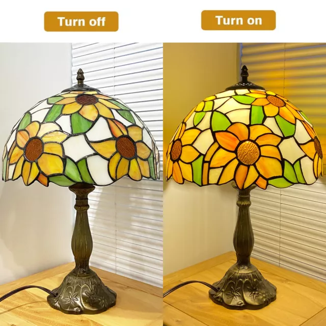 Tiffany style Sunflower Stained Glass Table Lamp Desk Art Vintage Lamp 18"