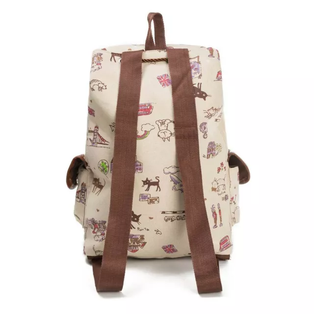 Women Cute Cat Printing Canvas Drawstring Backpack Shopping Bag Travel Bag 3