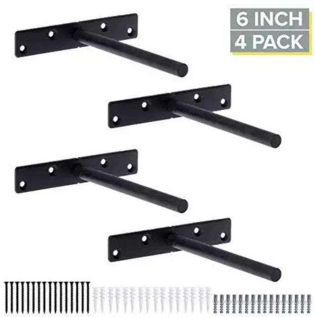 *W FREE LEVEL* 4 Pack Heavy Duty Steel Floating Shelf Brackets Shelves 6 Inch M