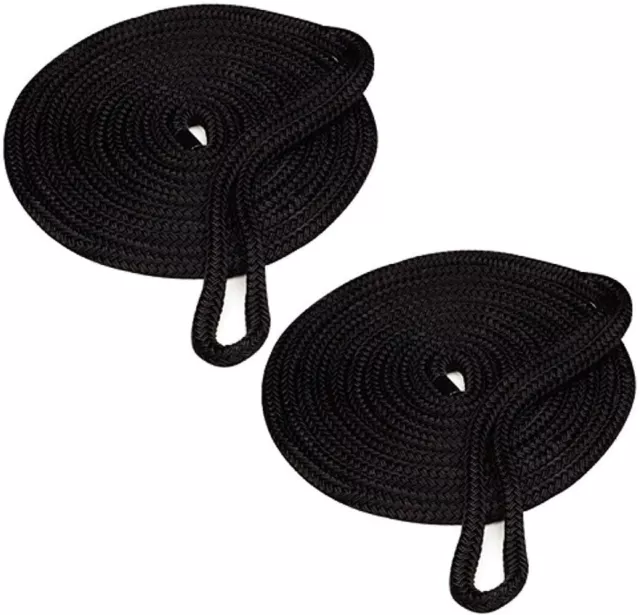 2-Pack 3/4 Inch 25 FT Double Braid Nylon Dockline Marine Ropes for Boat (Black)
