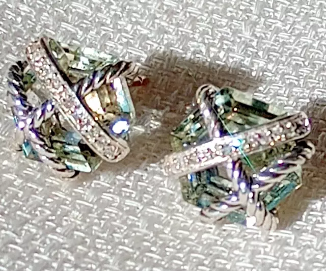 Previously Owned David Yurman Cable Wrap Earrings with Prasiolite and Diamonds