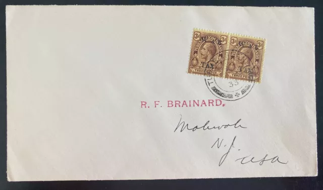 1933 Turks & Caicos Island War Tax Overprint Stamp Cover To Mahwah NJ Usa
