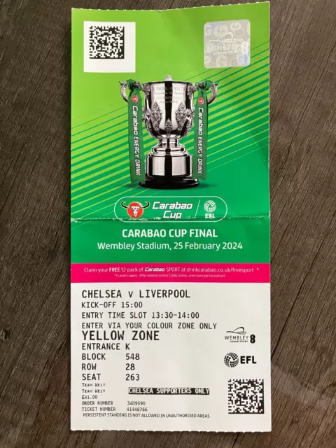 Liverpool vs Chelsea 25th Feb 2024 Carabao Cup Final ticket