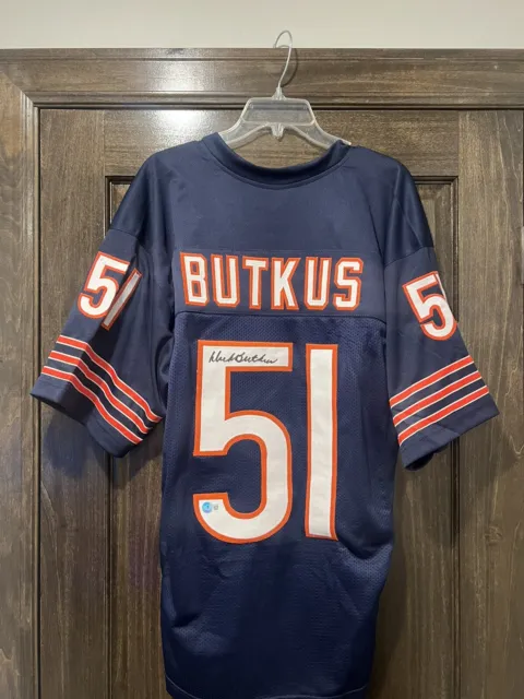 Dick Butkus Autographed Blue Football Jersey Beckett COA - Chicago Bears Great