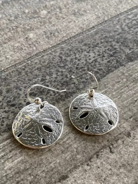 925 Earrings Sand Dollar Sterling Silver  Drop Dangle Summer Nautical Vintage
