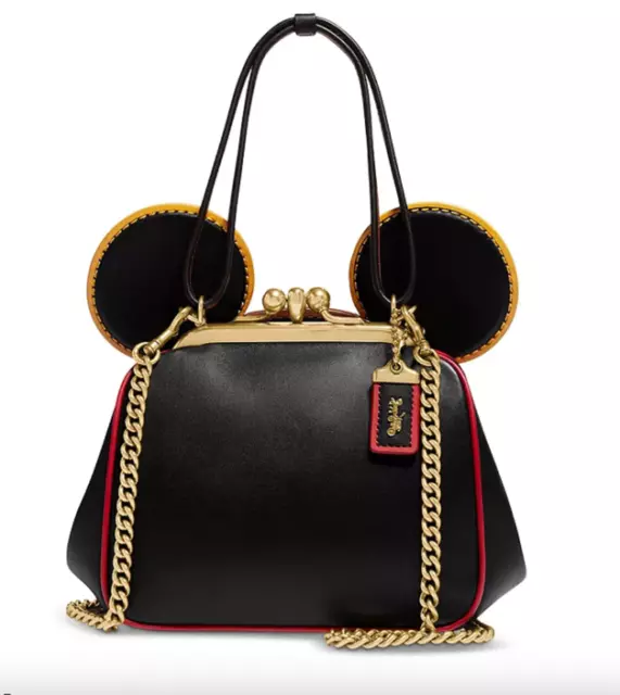 Authentique Nwt Coach Mickey Mouse x Keith Haring Kisslock Haut Poignée Cuir Sac
