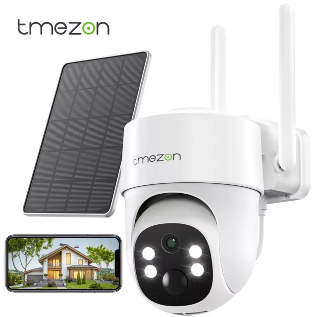 TMEZON Solar/Akku Kabellose WLAN Überwachungskamera Aussen 360° PTZ Kamera IP66