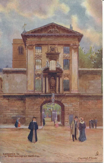 PC26154 Entrance to St. Bartholomews Hospital. Charles F. Flower. Tuck. Aquarett