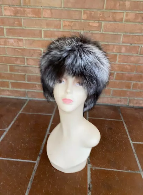 silver FOX FUR HAT CAPPELLO COLBACCO PELLICCIA di VOLPE argentata FOURRURE PELZ