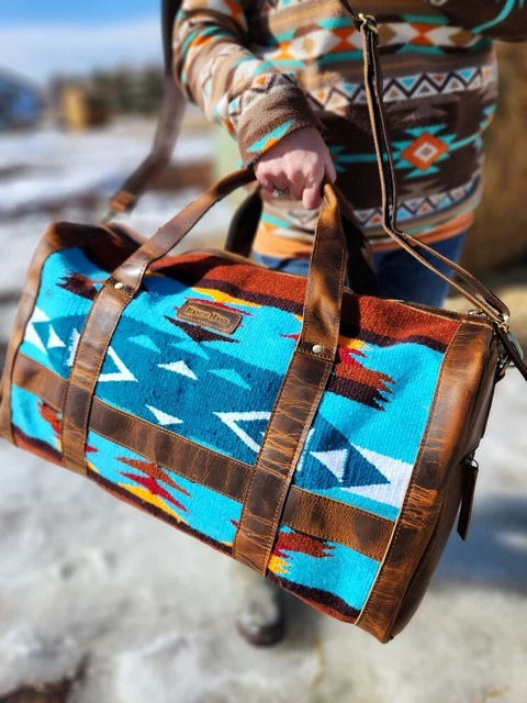 Leather Saddle Blanket Duffel Bag- Turquoise Gypsy