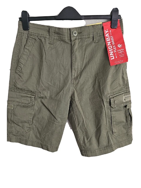 UNIONBAY MENS FLEX Waist Cargo Shorts Blue Size 34 Fantastic Value