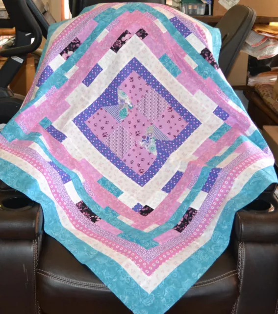 EDREDÓN TOP-1-9Parches Block PLUS en Impresiones de Aqua & Lila +,46"Sq (0318Q) - HECHO en EE. UU.
