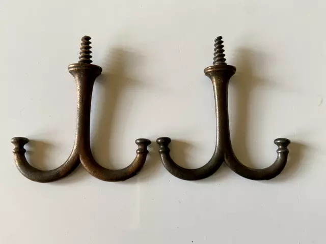 2 Old Coat Hooks Under Shelf Cup Hangers Farmhouse Vintage 1880s Rustic 2 1/2"