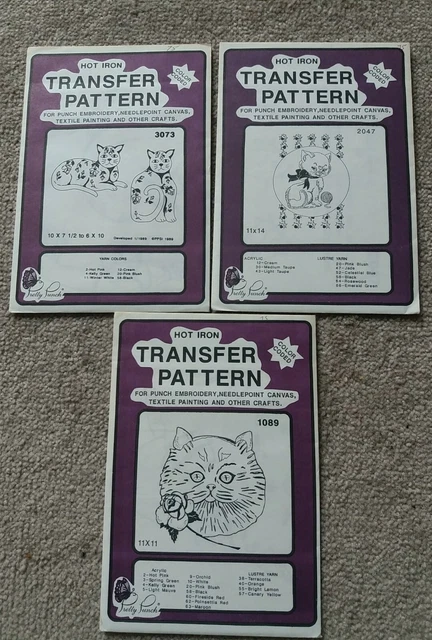 Lindo Lote de Patrones de Transferencia de Hierro Kitsch para Gato - Bordado Textil Artesanal Vintage