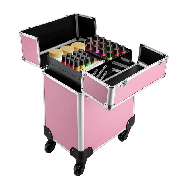 Professional Makeup Train Case Rolling Cosmetic Trolley Beauty Travel Box Wheels