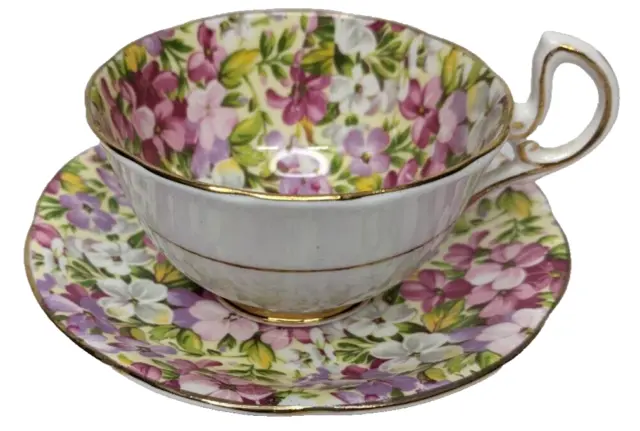 Royal Standard Virginia Stock Floral Chintz Tea Cup & Saucer Dish  D Handle