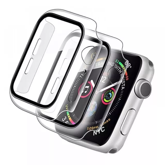 For Apple Full iWatch Tempered Glass Screen Case Hard  Bumper Cover 8 7 6 5 4 3