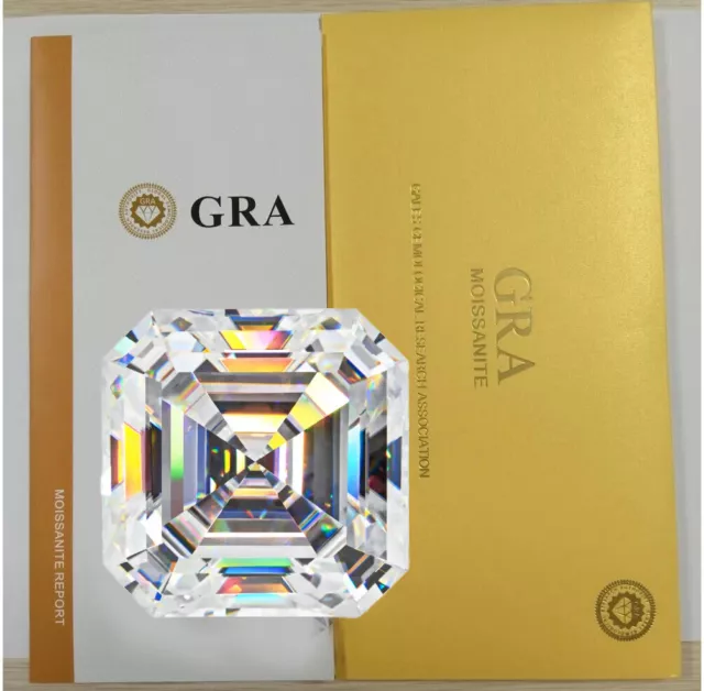 Loose Moissanite Asscher Cut Real Gem Stone W. GRA Certificate All Sizes VVS1 D