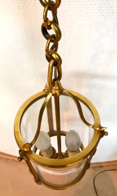 Schöne alte Lampe aus Bronze mit rundem Glas 3