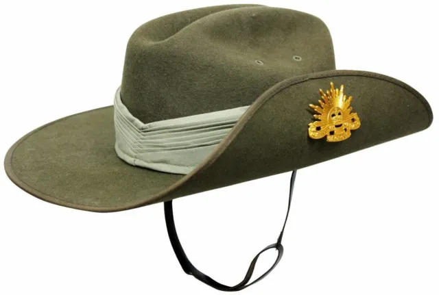 Australian Army Wool Felt Slouch Hat Rising Sun Badge Puggaree Chin Strap 57-60