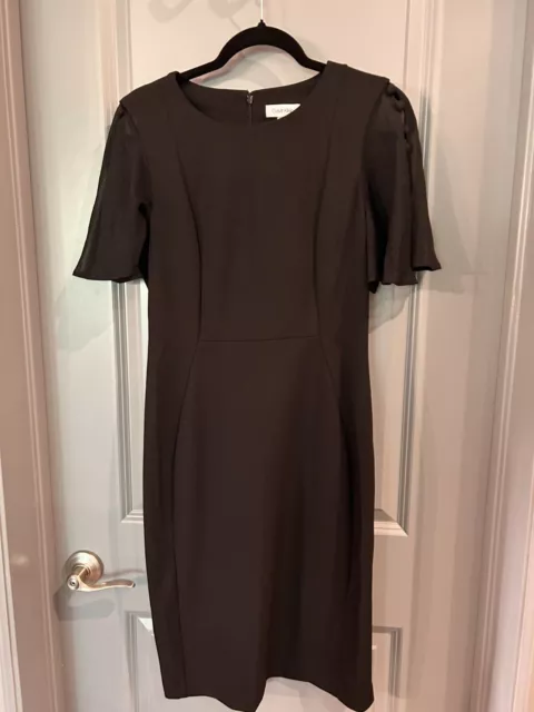 Calvin Klein Women's Black Ruffle Flutter Sleeve Fitted Cocktail Dress Size 10