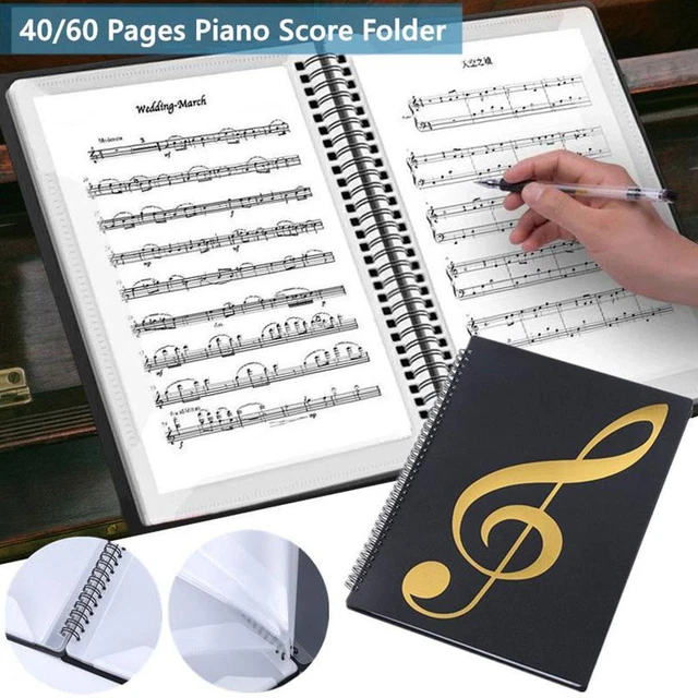 40/60 Pages Music Score Coil Binder Practice Piano Paper Document Storage N5D8