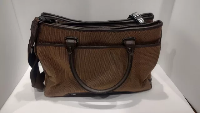 Tumi Brown Canvas Nylon Crocodile Embossed Laptop Bag / Briefcase