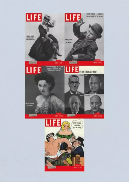 Life Magazine Lot of 5 Full Month March 1952 3, 10, 17, 24, 31