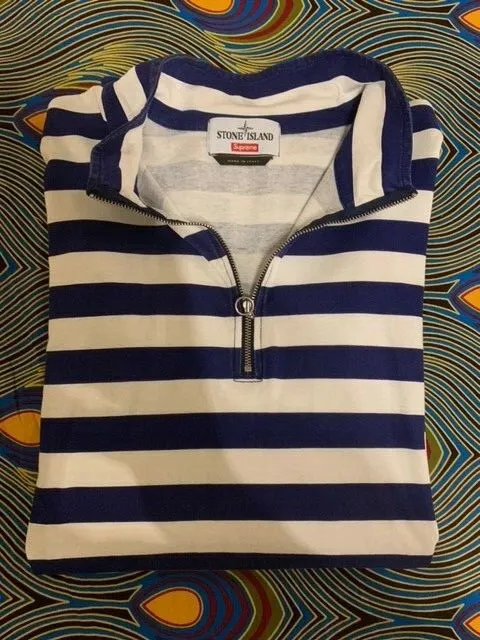SUPREME X STONE Island 1/4 Zip Long Sleeve Stripe Shirt SS16