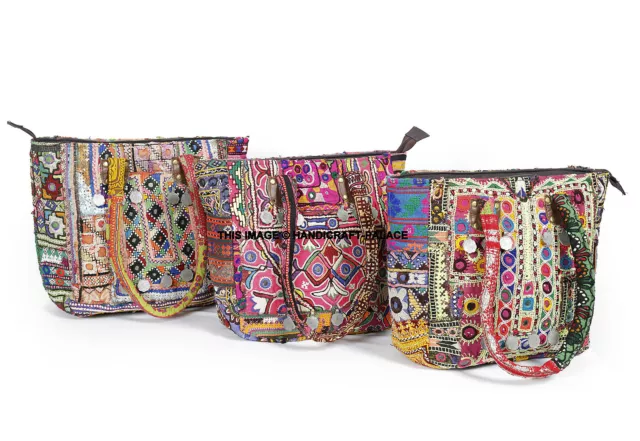 5 PC's Lot Vintage Leather Cotton Afghani Embroidery Women Handbag Banjara bag