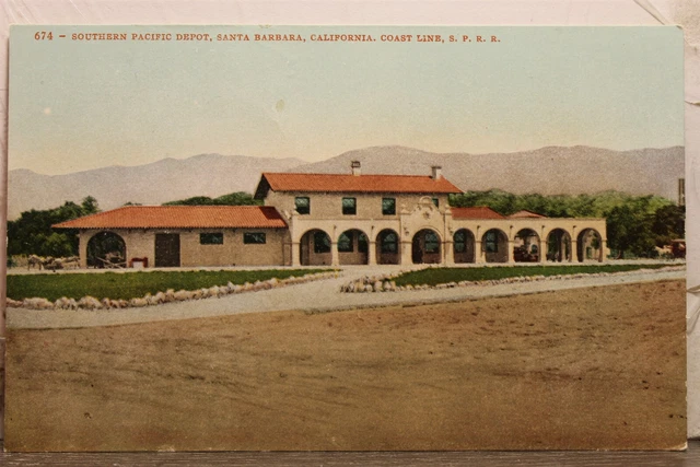 California CA Santa Barbara Southern Pacific Depot Coast Line SPRR Postcard Old