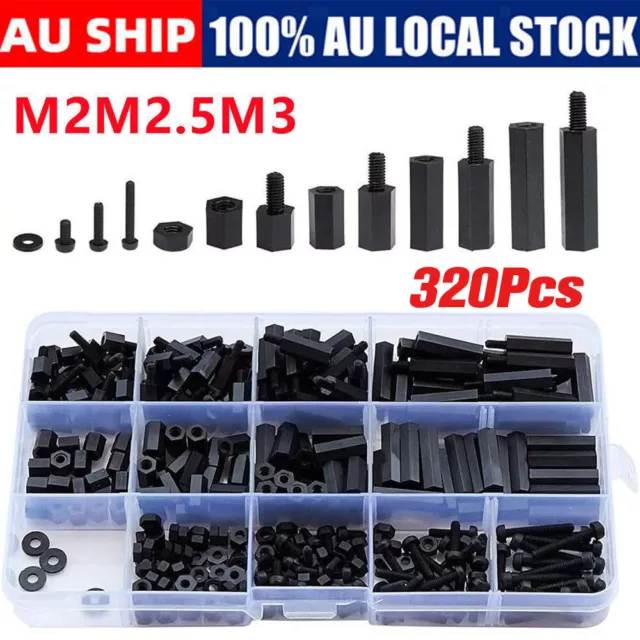 320Pcs Brass Male Female M3/M2.5 Standoff Spacer PCB Hex Screws Bolts Nuts Set